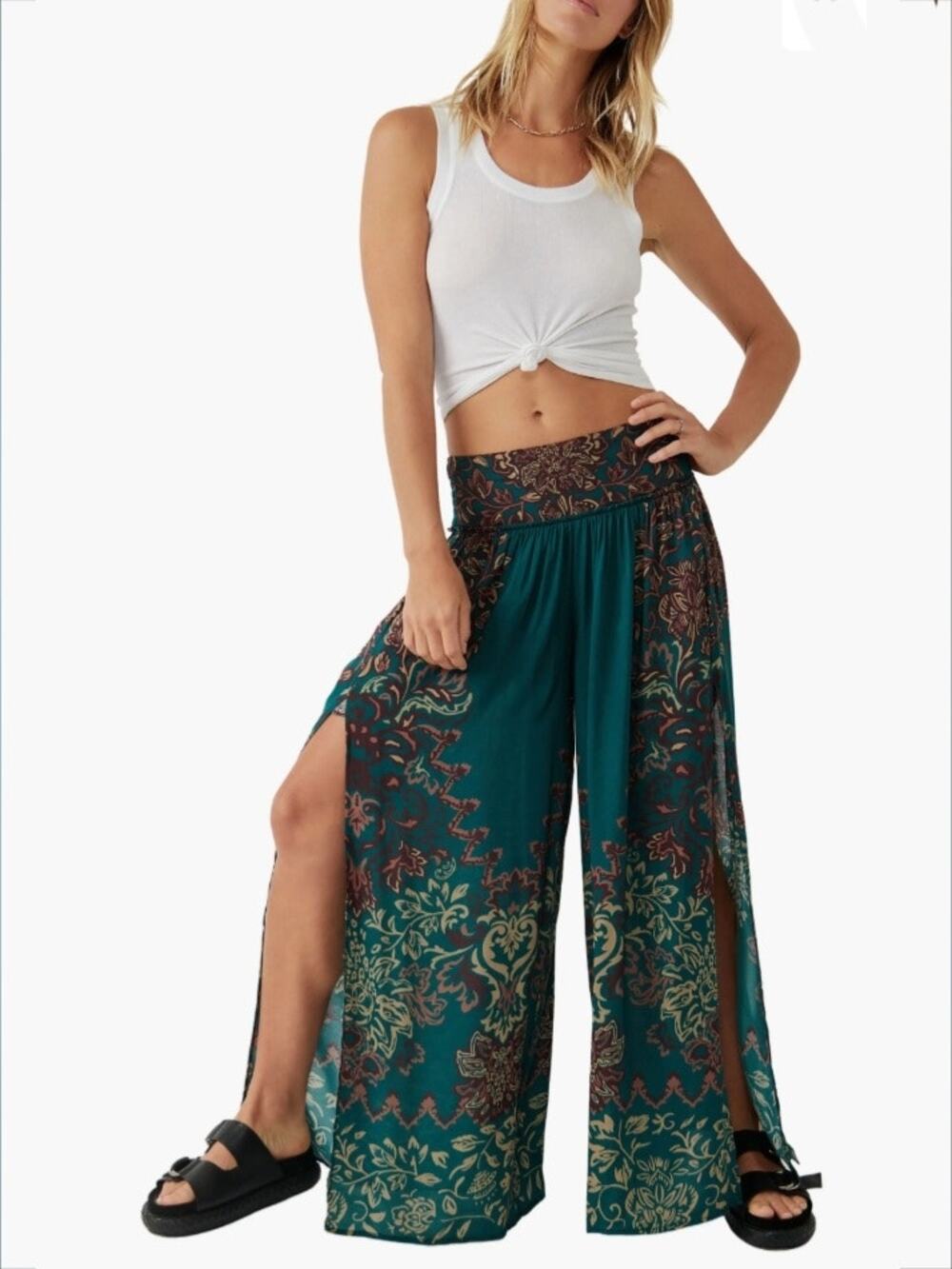 Women Free People Sweet Arrival Wide Leg Pant XL Boho Hippie Renfair Flowy NEW